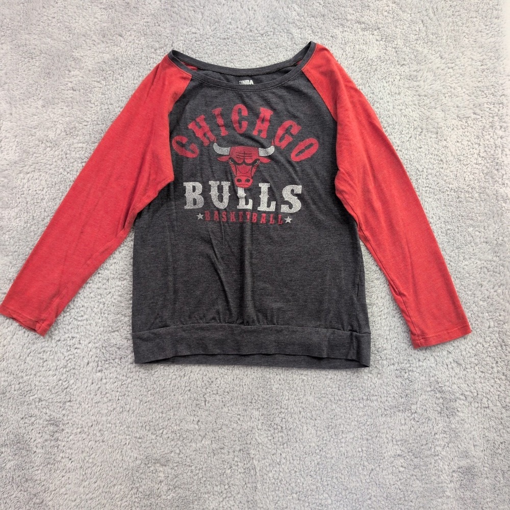 Chicago Bulls Shirt‎ Women's Boat Neck Long Sleeve Tee Size Large NBA Red Gray